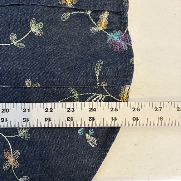 Anne Carson Womens Denim Embroidered Button Up Top‎ 2X Colorful Boho Western - Picture 5 of 7